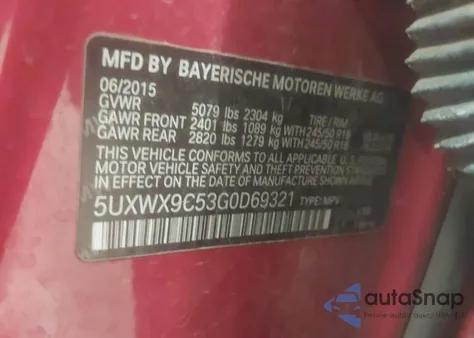 2016 BMW X3 xDrive28I from USA, damaged, VIN 5UXWX9C53G0D69321
